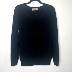 Kontatto Black Long Sleeve Front Tie Lace up V-Neck Long Sleeve Sweater Jumper S